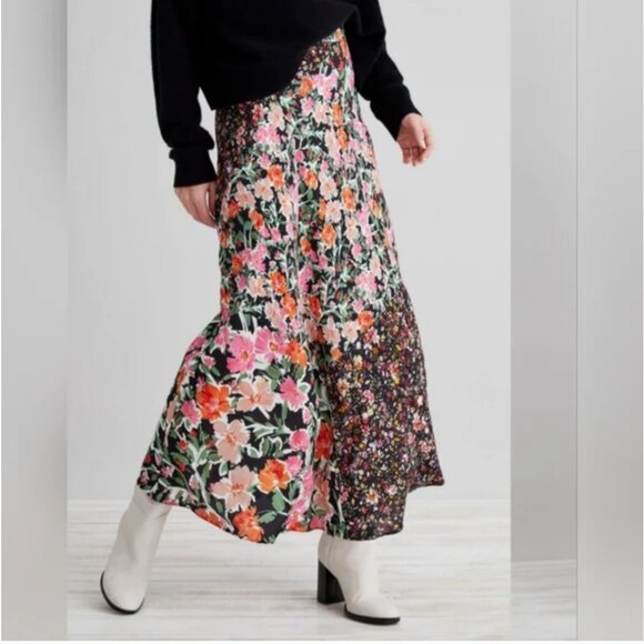 Anthropologie Kachel Midi Floral Silky Skirt size 24 - Picture 1 of 8